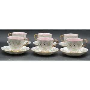 Royal Albert Braemar Bone China Tea Cup & Saucer Set of 6 Pink Gold Pinecone